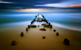 Pier ocean sunset cloudy sky 2 - amazing free wallpaper