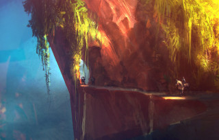 Cliff horse man standing painting 2 - side and a man free wallpaper