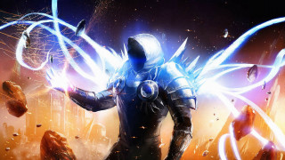 Futuristic man suit wings halo - a space free wallpaper