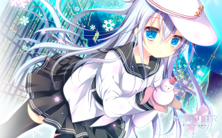 Girl white hair hat holding - pixel art free wallpaper for desktop