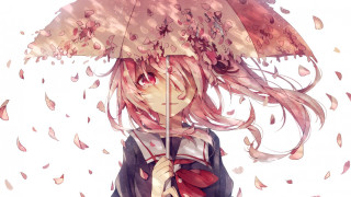 Girl umbrella rain leaves blowing - the wind free wallpaper
