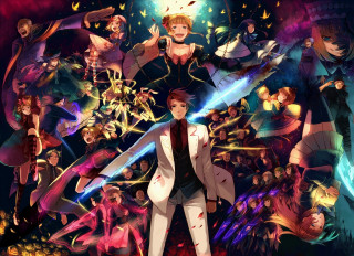 Anime characters crowd arms raised - their arm free wallpaper for desktop