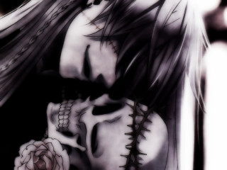 Woman skull face paint holding - death free wallpaper