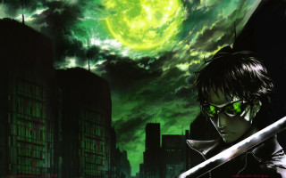 Man sword city skyline green - a sword in front free wallpaper
