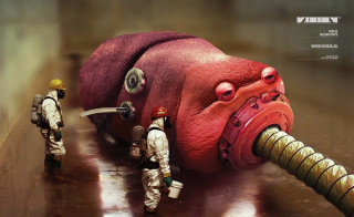 White suits gas masks red - a hose free wallpaper