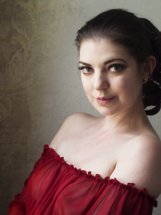 Woman red dress bun hair - portrait photography free wallpaper for mobile