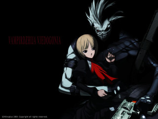 Anime couple characters holding guns - one holding free wallpaper for desktop