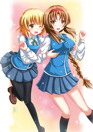 Anime girls hugging posing picture - a picture together free wallpaper for mobile