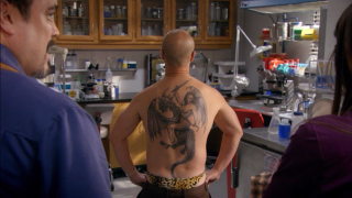 Man dragon tattoo kitchen woman - his back in free wallpaper