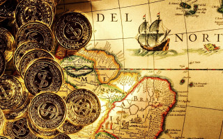 Map coins compass ship middle - a compass free wallpaper