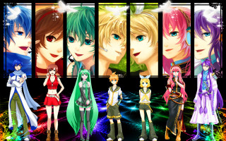 Anime characters black background colorful - a group of anime characters free wallpaper