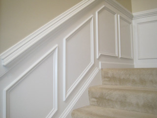 White staircase white handrail carpeted - stair free wallpaper
