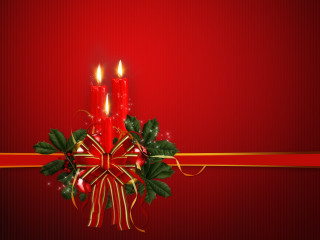 Red christmas card candles holly - video art free wallpaper