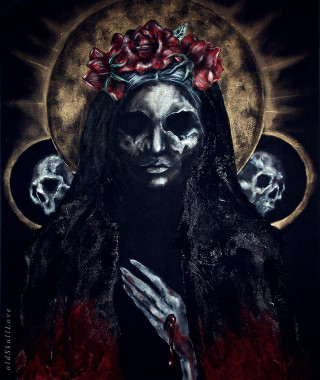 Woman skulls roses head hands - dark art free wallpaper for mobile