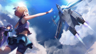 Blue dress girl flying jet - a purple dress free wallpaper