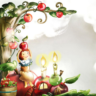 Girl train apples candle painting - a train free wallpaper for tablet