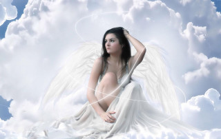 Woman white wings cloud sky - a cloud free wallpaper for desktop
