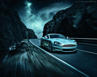 Car lightning mountain road storm - andrew law free wallpaper