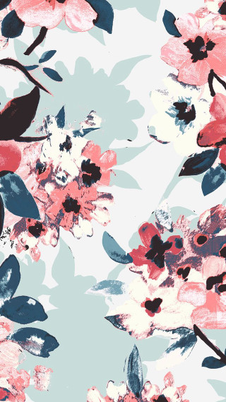 Floral pattern pink blue flowers - a screenprint free wallpaper