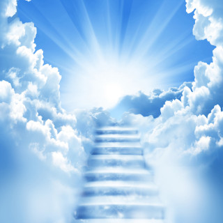 Stairway leading sky clouds sun - white cloud free wallpaper for tablet