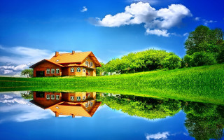 House reflection lake mountains sky - reflection free wallpaper for desktop