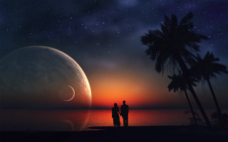 Couple beach moonrise ocean distant - a distant star in the sky free wallpaper
