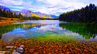 Lake mountains trees blue sky 52 - mountain and trees free wallpaper