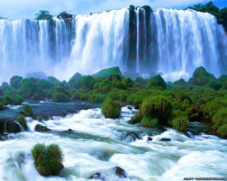 Waterfall flowing water green plants - green plant free wallpaper