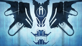 Futuristic gun pistols blue background - deconstructivism free wallpaper