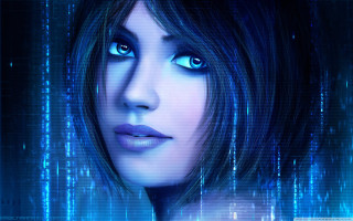 Woman blue eyes futuristic background - free cyberpunk wallpaper