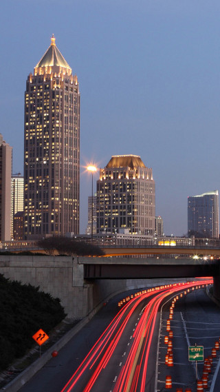 City skyline bridge highway cars - free city wallpaper for mobile