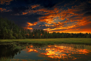 Sunset lake trees background clouds - a sunset over a lake free wallpaper for desktop