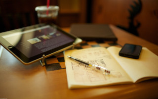 Tablet pen notebook glass water - a tablet free wallpaper for desktop