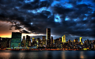 City skyline cloudy sky water 5 - city background free wallpaper