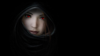 Woman red eyes black hoodie - a black hoodie free wallpaper