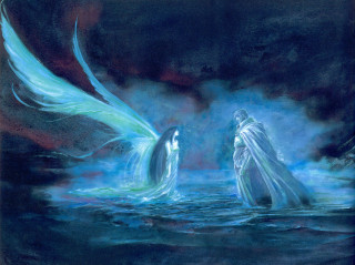 Angels in water sky background - elden ring free wallpaper