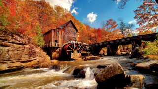 Wooden mill river bridge walkway - underneath free wallpaper