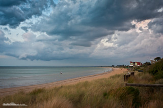 Beach houses cloudy sky boat - a few house free wallpaper