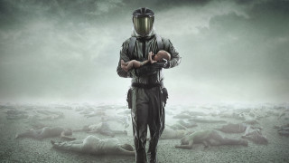 Man space suit field dead - dystopian art free wallpaper