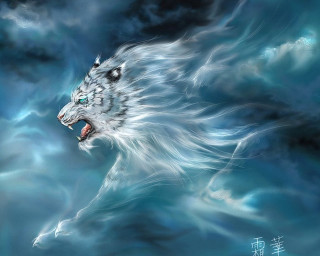 White tiger blue eyes clouds - a white tiger free wallpaper