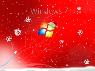 Red background snowflakes window7 logo - a window 7 logo free wallpaper