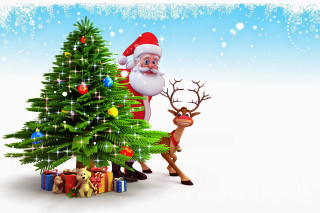 Santa reindeer christmas tree presents - a christmas tree free wallpaper