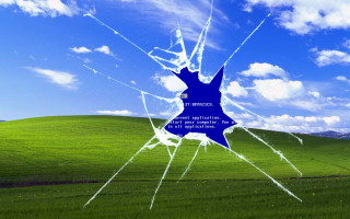 Cracked window green field blue - cracked free wallpaper