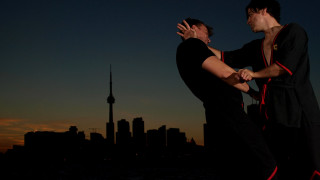 Two men dancing city skyline - fabien charuau free wallpaper