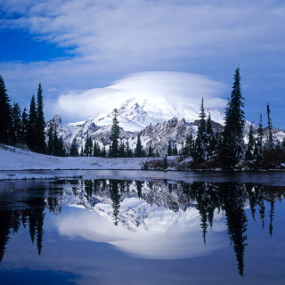 Mountain reflection lake snow blue - free winter wallpaper for tablet
