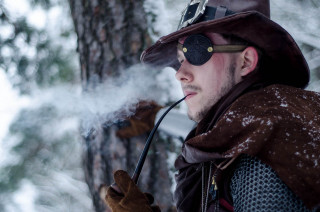 Man hat coat pipe snow - steampunk free wallpaper for desktop