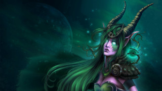Woman horns water green background - fantasy artwork free wallpaper