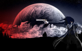 Gothic woman fullmoon redsky clouds - cloud and trees free wallpaper