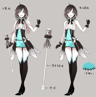 Girl bat hat cane drawing - character design free wallpaper for tablet