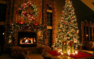 Living room christmas tree fireplace 5 - free christmas wallpaper for desktop